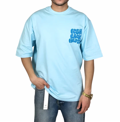 تیشرت آستین کوتاه مردانه آبی آسمانی با چاپ پفکی