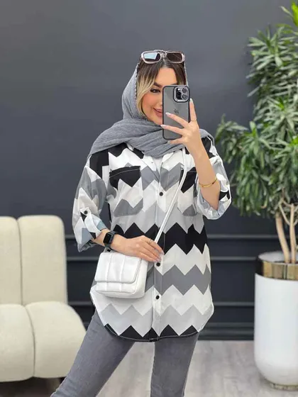 شومیز دو جیب طرح دار