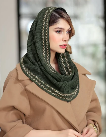 شال بافت ریز رینگی طرح حاشیه پیچازی | لطیف و خاص برای استایل زمستانی
