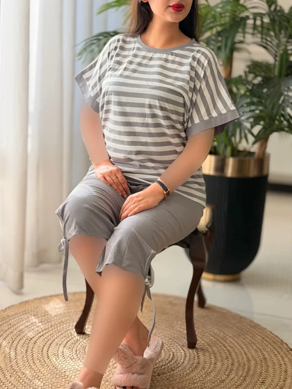 ست تیشرت شلوارک راه راه کد2635
