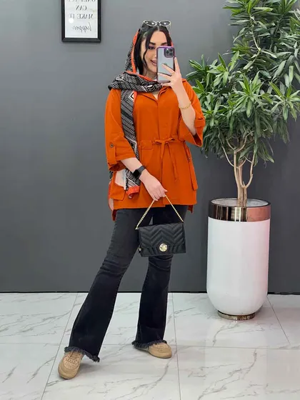 مانتو کمرگت دکمه مخفی