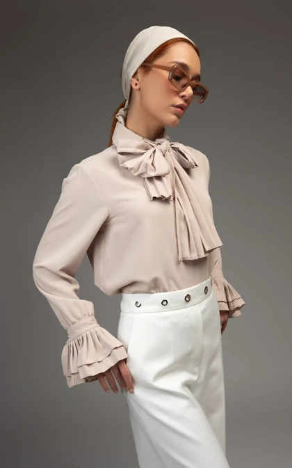 بلوز زنانه نوادو رنگ کرم بهترین بلوز زنانه نخی