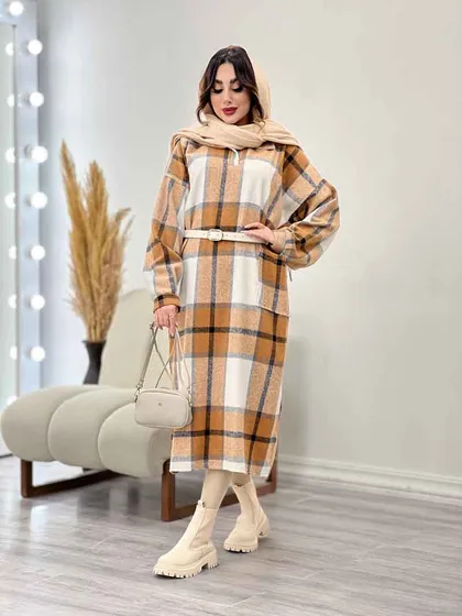 پیراهن بلند چهارخونه آستین پیله