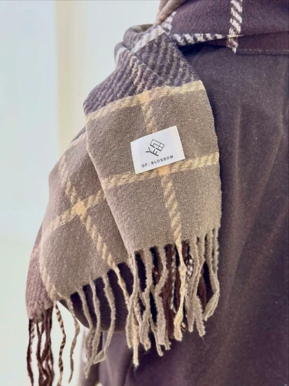 شال موهر وارداتی قهوه ای چهارخونه کد 400