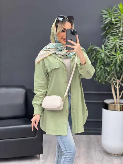 مانتو دکمه چوبی جیب نما