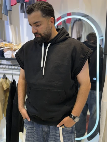 وست هودی مشکی پاییزه دورس سه نخ مردانه استایل لش باکسی کیفیت استثنایی