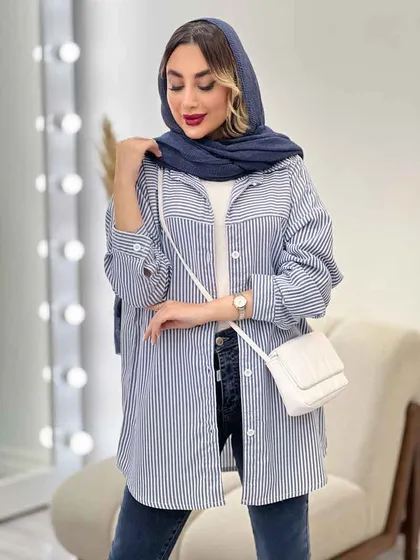 شومیز راه راه برش‌دار