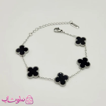 دستبند دخترانه مدل ونکلیف مشکی نقره ای کد 1398
