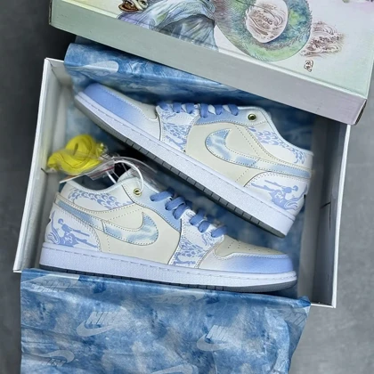 کفش نایک ایر جردن وان لو آبی اژدها Nike Air Jordan 1 Low Dragon Blue