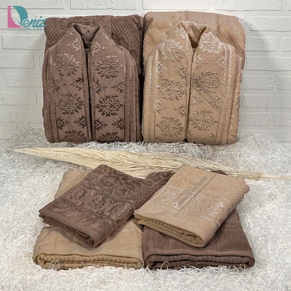 حوله ست دو نفره ژاکارد رنگ نسکافه ای و شکلاتی