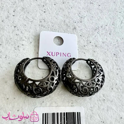 گوشواره زنانه حلقه‌ای ژوپینگ رنگ مشکی مدل چشم کد 2991
