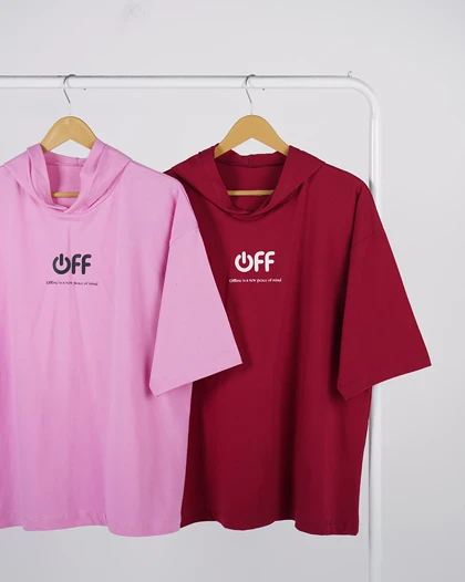 تیشرت باکسی کلاهدار off | هیبا