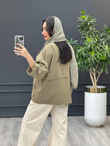 مانتو لینن دو جیب کمر ژیله دار