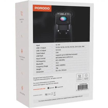 شارژر فندکی و اف ام پلیر بلوتوثی پورودو Porodo مدل PD-BTFMTVC-BK