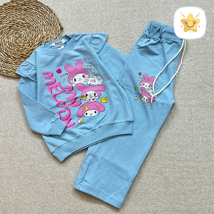 بلوز شلوار دخترانه بگ جنس پنبه برند DENIZ ملودی مناسب 6 تا 9 سال