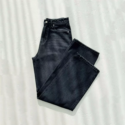 شلوار جین نیم بگ قواره دار ذغالی