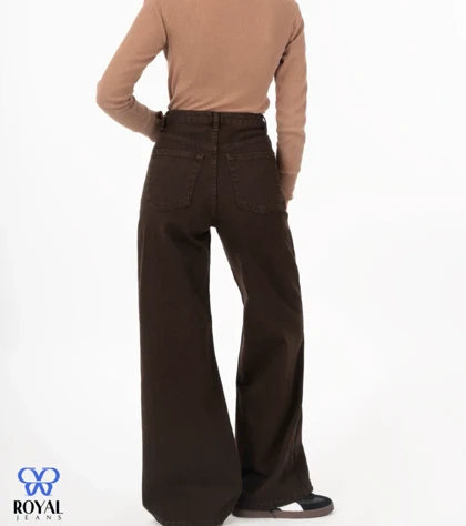 شلوار جین زنانه بگی قهوه ای تیره جک پات ریزشی رویال royal jeans