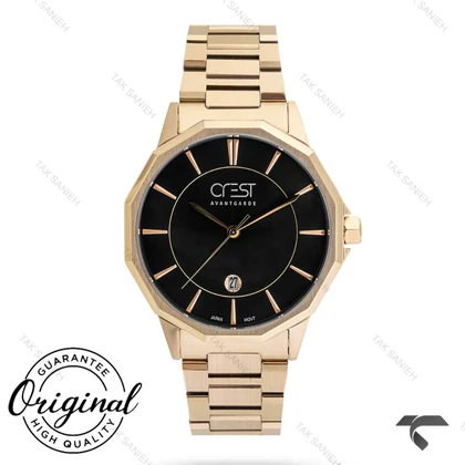 ساعت مردانه کرست 6244-1 طلایی صفحه مشکی تقویم دار Crest-10850-G