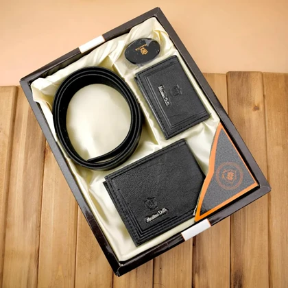 ست چهار تکه کیف پول کمربند و جاکارتی مردانه چرمی massimo dutti-2