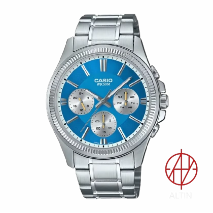 ساعت مچی مردانه کاسیو (Casio) مدل MTP-1375D-2A2VDF (تمام استیل، صفحه آبی، طراحی Multi-Hand)