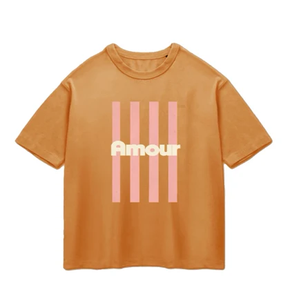 تیشرت باکسی پپا طرح Amour رنگ دارچینی