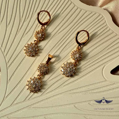 نیم ست گل نگین‌دار رزگلد