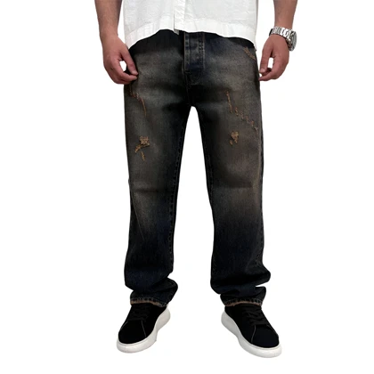 شلوار جین بگ مردانه آبی مدل زاپ