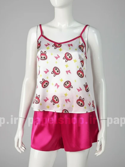 ست لباس خواب تاپ و شورتک ساتن طرح لبوبو
