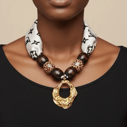 گردنبند دخترانه مدل پارچه ای مهره دار