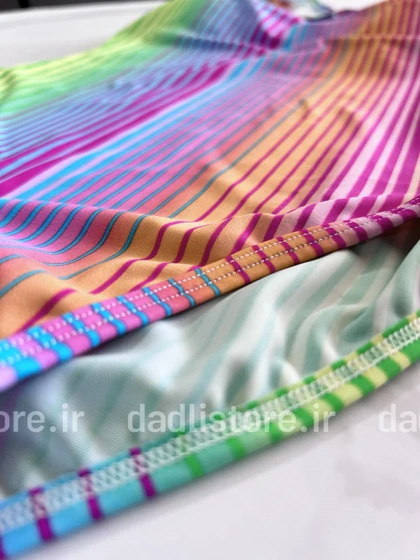 مایو یک تکه اسلیپ کاپ‌دار طرح راه راه رنگی