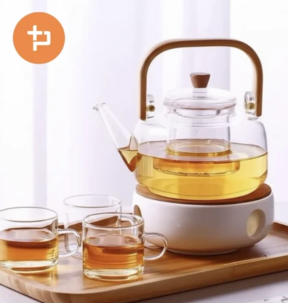 قوری پیرکس شفاف دسته چوبی 1200میل