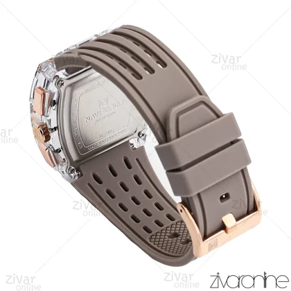ساعت اورجینال ناوی فورس NaviForce مردانه مستطیلی طوسی رزگلد بند رابر 106994