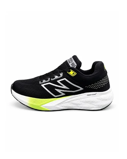 کفش کتانی رانینگ مردانه نیوبالانس زیره بست مشکی سبز New BALANCE