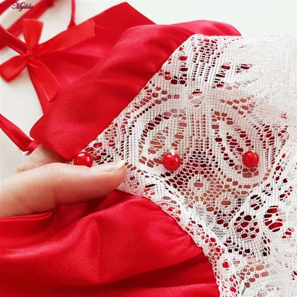لباس خواب فانتزی زنانه لورنزا قرمز 4437-2072 به همراه کش مو