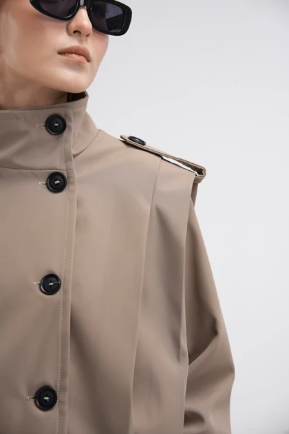 بارانی پیله آستین دار زارا ZARA رنگ کرم سایز 40-42 پارچه سانتا بندینگ آستر دار قد 50 سانت قد استین 70 سانت