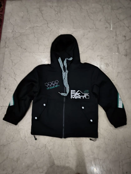 سویشرت مشکی بهاره Quilted Hoodie / Quilted Jacket Hoodie) کلاه‌دار مردانه | استایل تکنیکال مدرن کد 7691