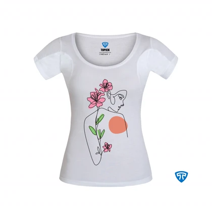 تیشرت ضدتعریق زنانه سفید طرح دختر و شاخه