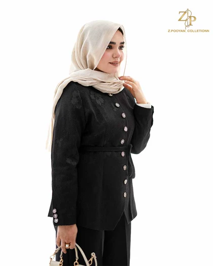 کت زنانه مجلسی جلوبسته کمردار ژاکارد آریسا