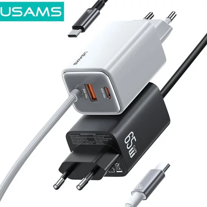 شارژر دیواری تایپ سی 65 وات با کابل شارژ تایپ سی یوسامز CC266 PD65W