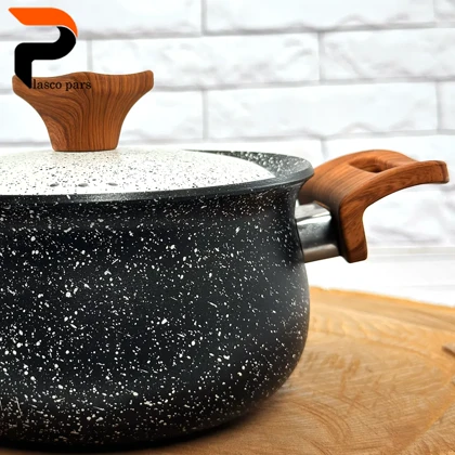 قابلمه 16 دسته چوبی گرانیتی مشکی سفید هاناتک