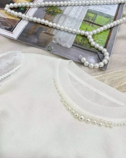 پلیور بافت استین کارشده یقه مروارید کد 5499