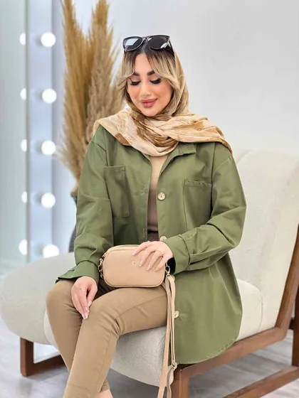 مانتو دو جیب دکمه چوبی