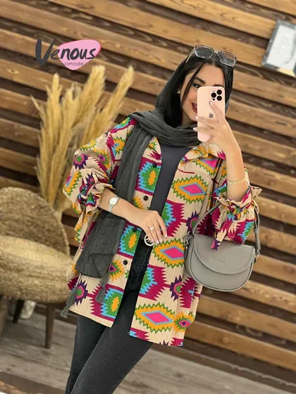 مانتو طرح دار آستین بنددار