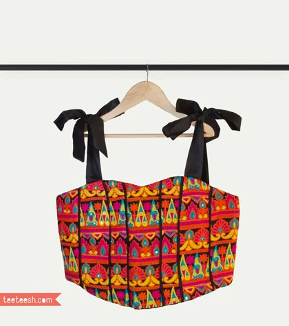 تاپ سوزندوزی مشکی نارنجی