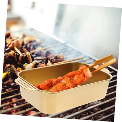 تابه سرو دسته دار استیل مستطیل طلایی