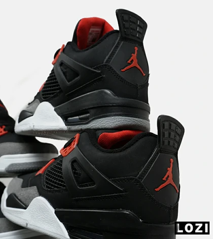 کتانی ساق‌دار بزرگ پا مشکی طوسی قرمز Nike air jordan 4 مدل 7382