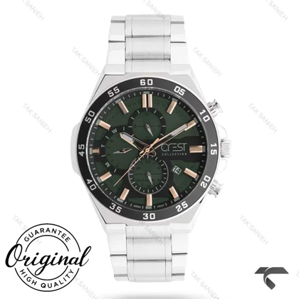 ساعت کرست مردانه 6299-3 فول دیت استیل صفحه سبز Crest-10919-G