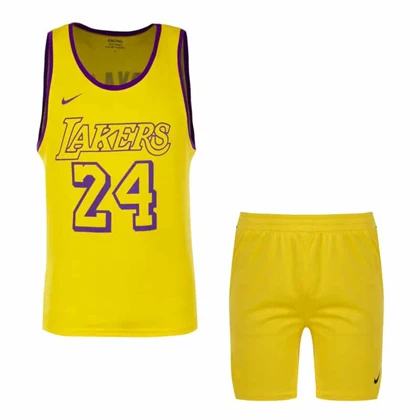 ست رکابی و شلوارک ورزشی مردانه لیکرز مدل PY-Nike 24 زرد