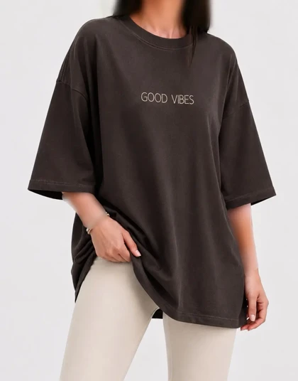 تیشرت لانگ باکسی GOOD VIBES