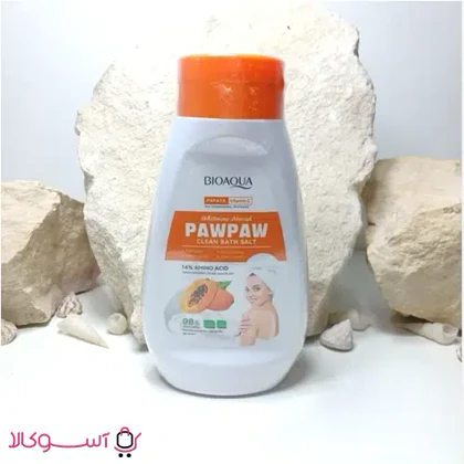 نمک حمام لایه بردار بدن بیوآکوا مدل paw paw پاپایا حجم 430 میل